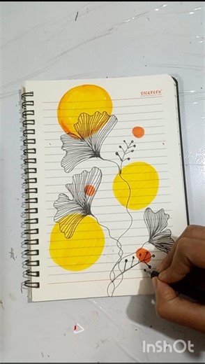 Easy Aesthetic Flower Drawing 🌼 Simple Line Art with Yellow Circles | Notebook Art