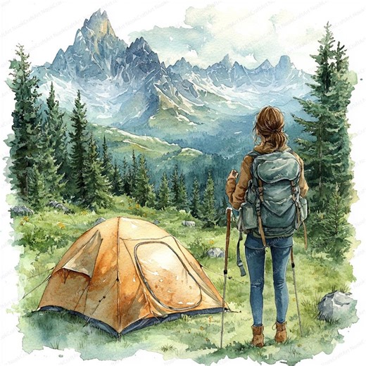 20 Camping Girl Backpack Clipart | Outdoor Adventure Vector Art | Printable Watercolor Clipart | High Quality Jpgs | Paper Craft - Etsy