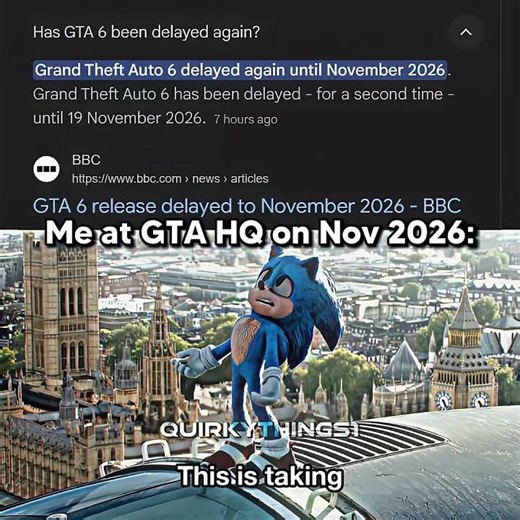 GTA 6 delayed again meme | "This is taking forever" -Sonic😭🙏🏻 #sonic #gta6 #delay #funny #memes #4k