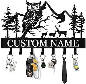 Custom Key Holder Wall Mounted, Personalized Owl Key Holder for Wall, Key Rack Wall Mounted Home Decor, Coat Rack, Animal Theme Hooks Sweet Home Decor for Storage, Custom Housewarming Gifts