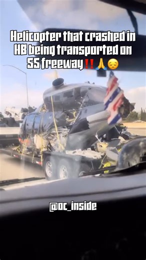 ORANGE COUNTY, CA 📍 on Instagram: "@oc_inside The Helicopter that crashed in HB this weekend was spotted being transported on the 55 freeway today‼️🙏😔 Leaving 5 hospitalized and no fatalities 🙏 🎥: @s550_cs22 #orangecounty #explorepage #fyp #viral #helicopter #huntingtonbeach #hb"