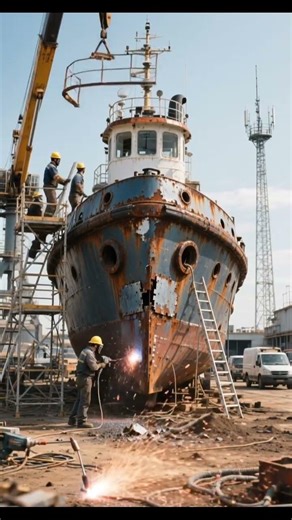 Abandoned Rusty Ship Restoration | Satisfying Tugboat Transformation Timelapse