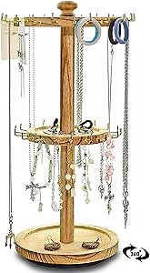Wooden Rotating Jewelry Display Stand Tower with 40 hooks for Shows, Jewelry Organizer for Necklace and Bracelet, Necklace and Bracelet Holder, KeyChain Earring Display Stands for Selling (vintage)