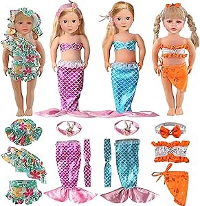 Amazon.com: 18Inch-Doll Clothing Accessories Sets - Baby Doll Clothes Mermaid Swimsuit, 4 Complet Set of Various Styles Little Mermaid for Girls Valentine's Christmas Birthday : Toys & Games