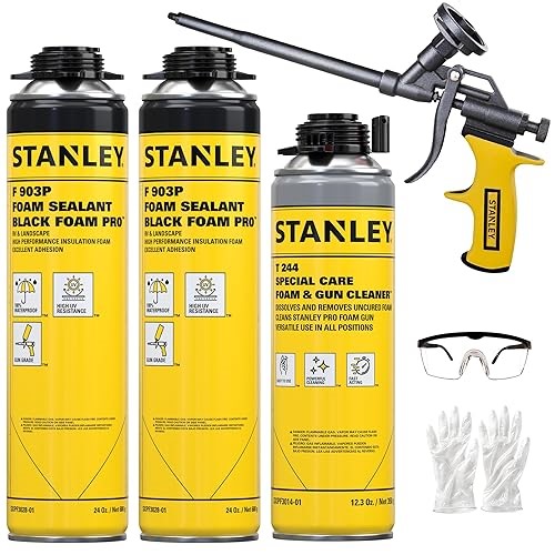 STANLEY F903P Black Spray Foam Pro – 2x24 oz, Expanding Foam Sealant for RV, Automotive, Landscaping –