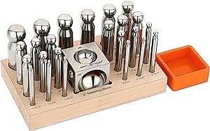 Splenor Tools Steel 2" Square Dapping Doming Block and 24 Punch Set - for Jewelry Making - Metal Forming Die - Shaping Tools