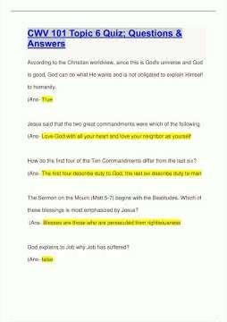 CWV 101 Topic 6 Quiz Questions Answers Latest Updated latest