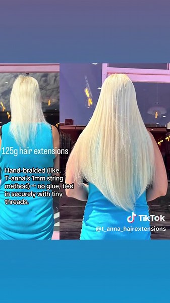 •\tHand-braided (like T-anna’s 1mm string method) → no glue, tied in securely with tiny threads.