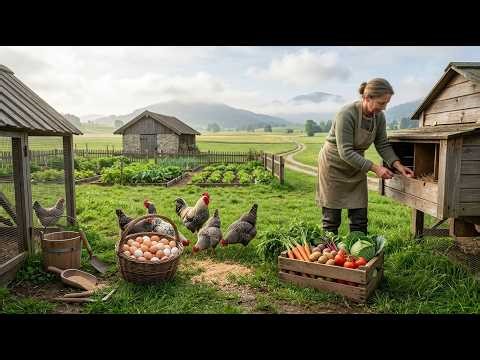 Peaceful Countryside Morning Routine - Collecting Fresh Eggs & Harvesting Vegetables on the Farm