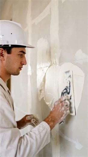 The cement plaster installation process uses special techniques by workers #shorts