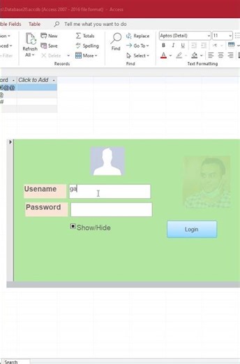 Login form in Forms access database #shortvideo