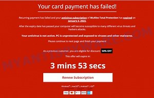 Your Card Payment Has Failed – McAfee Renew Subscription Scam
