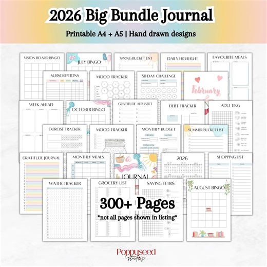 2026 Bullet Journal Printable Bujo Journal Template Aesthetic Colorful Planner Journal Pages for Beginners Journal Habit Mood Trackers Pixel - Etsy
