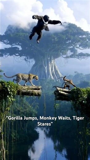 Jungle Standoff: Gorilla Jumps, Monkey Waits, Tiger Stares@wildlifeLensTV #shortvideo #wltv