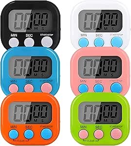 6 Pack Multi-Function Electronic Timer, Colorful Kitchen Timers Digital Magnetic, Countdown Timer, Big LCD Display Loud Alarm Kitchen Timers for Cooking, Bathing, Gym, Meeting, Classroom