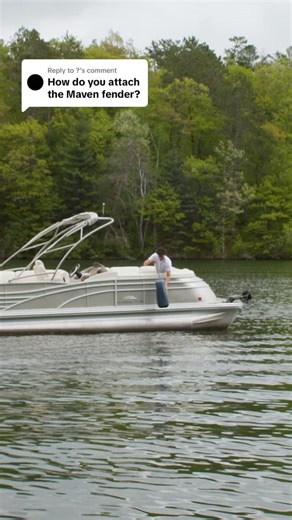Wondering how to attach the MAVEN pontoon fender?🤔 It’s a breeze!🙌 Simply hook it under the rub rail and clip it on the railing for the perfect fit. | Mission Boat Gear