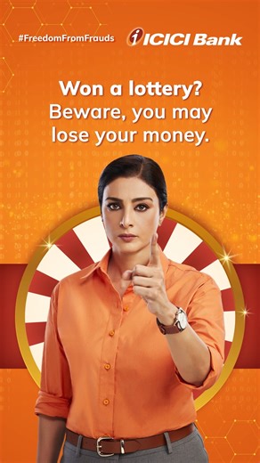 A jackpot won from lottery? Be cautious, it may be a fraudster who is trying to steal your money. Watch the video to know how to #BeatTheCheats and achieve #FreedomFromFrauds! #ICICIBank #SafeBanking #DigitalBanking #CyberFrauds #BankSafety #KaroFraudsKaTheEnd | ICICI Bank