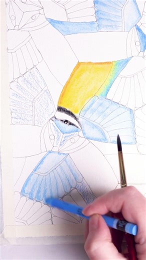 Tessellating patterns! Painting birds using Neocolour ii wax pastels