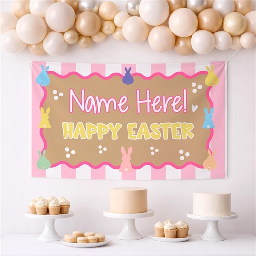 Editable Easter Banner Templates – Pastel Bunny Spring Party Decorations (digital Download) - Etsy