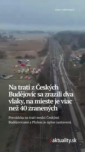 Železničná nehoda sa stala na trati Zliv–Divčice. Podľa portálu Zdopravy.cz je na mieste viac ako 40 ľahko zranených a päť ťažko zranených. Zásah záchranárov prebieha v plnom rozsahu. Generálny inšpektor Drážní inspekce Jan Kučera uviedol, že na miesto smerujú traja inšpektori, pričom jeden ďalší, ktorý cestoval rýchlikom, patrí medzi zranených. Viac sa dočítate v článku: https://sdu.sk/39uCU #aktuality #aktuality_sk #svet #cesko | Aktuality.sk