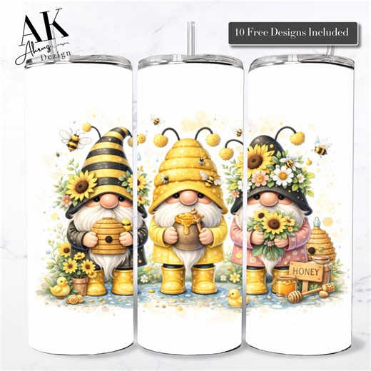 Bumble Bee Gnomes | Spring Bee Gnome Tumbler Wrap | Sunflower Honey Gnome | 20oz Skinny Tumbler Sublimation PNG | Digital Download - Etsy