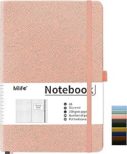Mlife Graph Grid Paper Notebook,200 Pages Journaling Notebooks with Pen Holder,100gsm Thick Journal for Women,PU Leather Notebooks for Work,School & Writing(Pink)