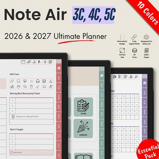 Boox Note Air 5C & 4C, 3C Templates, Ultimate Digital Planner for 2026 and 2027, Minimalist Layouts (digital Download) - Etsy