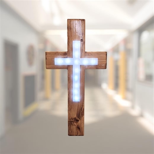 Wooden Lighted Cross Wall Mount - Etsy