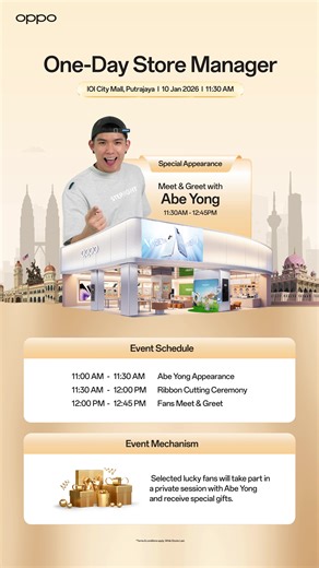 Abe Yong to Lead OPPO's Flagship Store on January 10