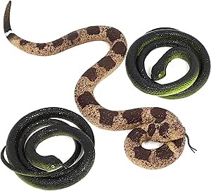 3Pcs Rubber Snakes Realistic Fake Snakes Rattlesnake- Garden Props to Keep Birds Away-Scare Birds and Squirrels for Gag Toys Pranks Party Favors Halloween Decoration