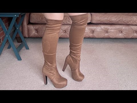 Nylons and Over the Knee Suede Platform Boots