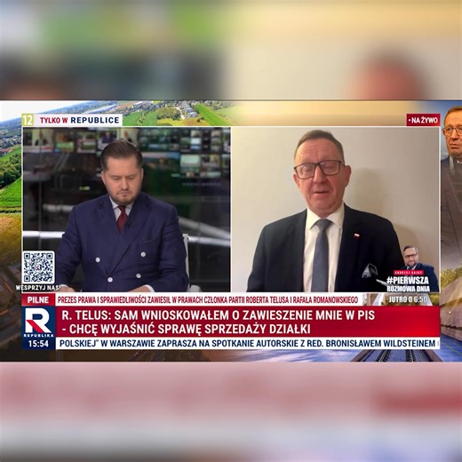 #RepublikaDzień | Robert Telus: W akcie notarialnym jest zapis, że KOWR może skorzystać z ustawy z 2003 roku, która mówi o tym, ze jeżeli działka była źle sprzedana, to przez 5 lat KOWR może ją odkupić po tej samej cenie. Dlaczego z tego nie skorzystał obecny KOWR? Dlatego, że widocznie ta sprawa nie jest ważna, tylko jest wyłącznie kwestią polityczną. Dlatego odpowiedzialność polityczną biorę na siebie, bo byłem szefem Ministerstwa Rolnictwa. #włączprawdę #TVRepublika | Telewizja Republika