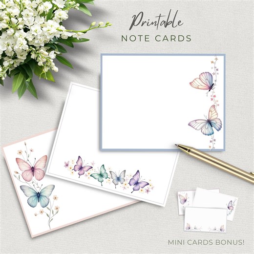 Pastel Butterfly Printable Thank You Cards, Instant Download, Add Your Info, Blank Stationery Set, All-occasion Note Cards - Etsy