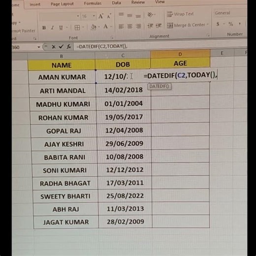 How to Calculate Age in Excel | Easy DATEDIF Formula Tutorial. #viral #exceltips