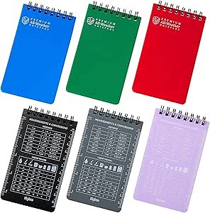 Playbees 6 Pack & Color Waterproof Notebook 3 x 5 top-Spiral Pocket Notepad All Weather Pocket Notebook 100 Lined Pages for Outdoor Office/Police/Contractor back for school supplies for kids & adults