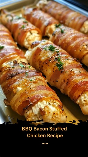 Amber Recipes on Instagram: "This BBQ Bacon-Wrapped Stuffed Chicken Juicy chicken breasts, loaded with creamy cheese, wrapped in smoky bacon, and brushed with sweet BBQ sauce… yeah, this one’s an instant crowd-pleaser! 😍 Whether it’s for a weekend dinner or a special occasion, BBQ Bacon Stuffed Chicken brings the WOW without the hassle. It’s cheesy, smoky, savory, and melts in your mouth with every bite! 👉 Ingredients: 4 boneless skinless chicken breasts 4 oz cream cheese, softened 1/2 cup shr