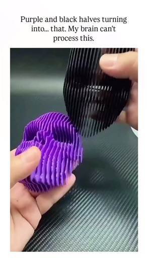Daily Clip Zone on Instagram: "The post showcases a 14-second video of two 3D-printed halves a ridged purple piece and a matching black one pressed together by hands to form a seamless, squashable skull-shaped fidget toy, baffling viewers with its fluid integration. Uploaded February 10, 2026, by @startupstrategist (a casual content creator focused on intriguing visuals), it exploded to 3.3 million views and 3,600+ likes within a day, driven by shares in DIY and tech communities. The effect high