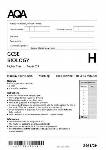 AQA GCSE Triple Science Biology Paper 2 2025