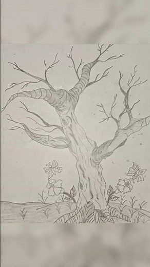 How to draw a tree easily | Tree without leaves #tree #scenery #drawing