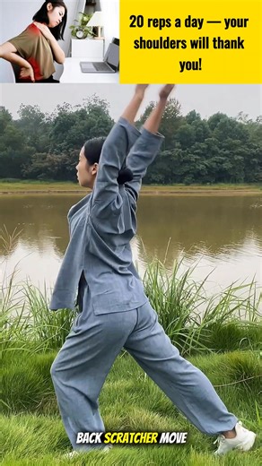 59K views · 1K reactions | This “Self-Back-Scratcher” stretch releases tension in your shoulders and back — just 20 reps, 4–6 times a day for lasting relief! #backpainrelief #shoulderstretch #flexibility #dailywellness #homeworkout | Taichi Guide | Facebook