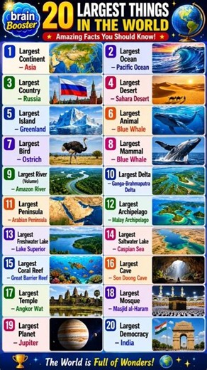 20 Largest Things in the World 🌍✨Amazing World Records & Facts #brainbooster #studymaterial