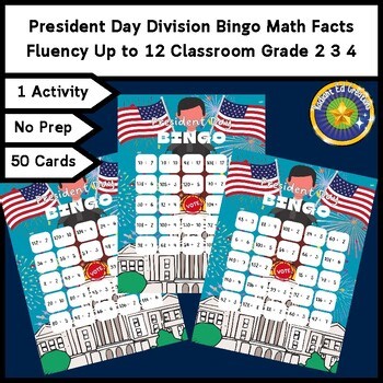 President Day Division Bingo Math Facts Game Logic Puzzles Mental Review Number