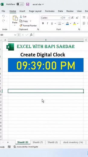 Digital clock | #easyexcellesson #excelwithbapisardar #viralreels #msexcelsolution #microsoftwordtips #msexceltricks #exceltricks #VBA #mswordtricks #msexcel | learn Excel with Bapi Sardar