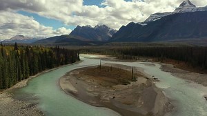 Aerial view of the Athabasca River in Alberta, Canada.