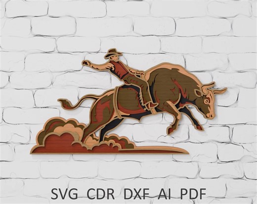 3D Bull Rider Laser Cut File, Rodeo Cowboy Arena Scene Wall Art - Etsy