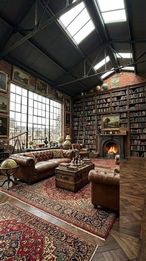 Cozy Industrial Loft Library Transformation 📚🕯️