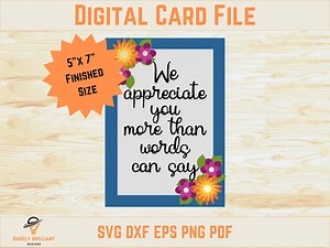 We Appreciate You Card, Digital Download File, Thank You From A Group, Cricut, Silhouette, Teacher Volunteer Co-worker Appreciation, 5x7" - Etsy