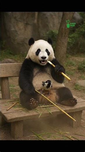 🌟🐼 Meet our adorable panda friend who loves to chill and munch on bamboo!