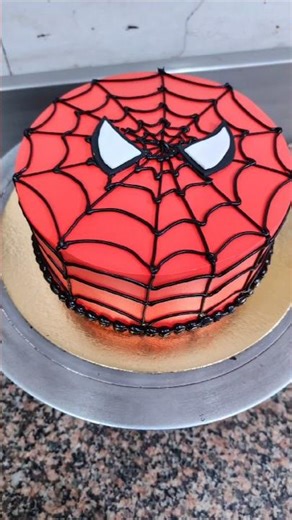 How to Make Spider-Man Cake Design 🕸️ | Easy Web Piping Trick 🔥🎂 #shorts #spidermancake