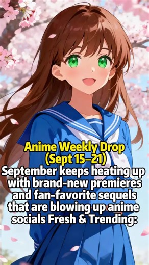 🔥 Anime Weekly Drop | Sept 15–21 🔥 September keeps heating up with brand-new premieres and fan-favorite sequels that are blowing up anime socials 🌟 🎯 Fresh & Trending: Dan Da Dan S2 – aliens, curses & pure chaos still dominating feeds 👽⚡ Kaiju No. 8 S2 – the monster battles everyone’s clipping 🐉💥 Dr. Stone: Science Future Part 2 – science squad goes next-level 🧪🚀 The Rising of the Shield Hero S4 – Naofumi’s comeback is meme gold 🛡🔥 My Dress-Up Darling S2 – cosplay romance that TikTok 